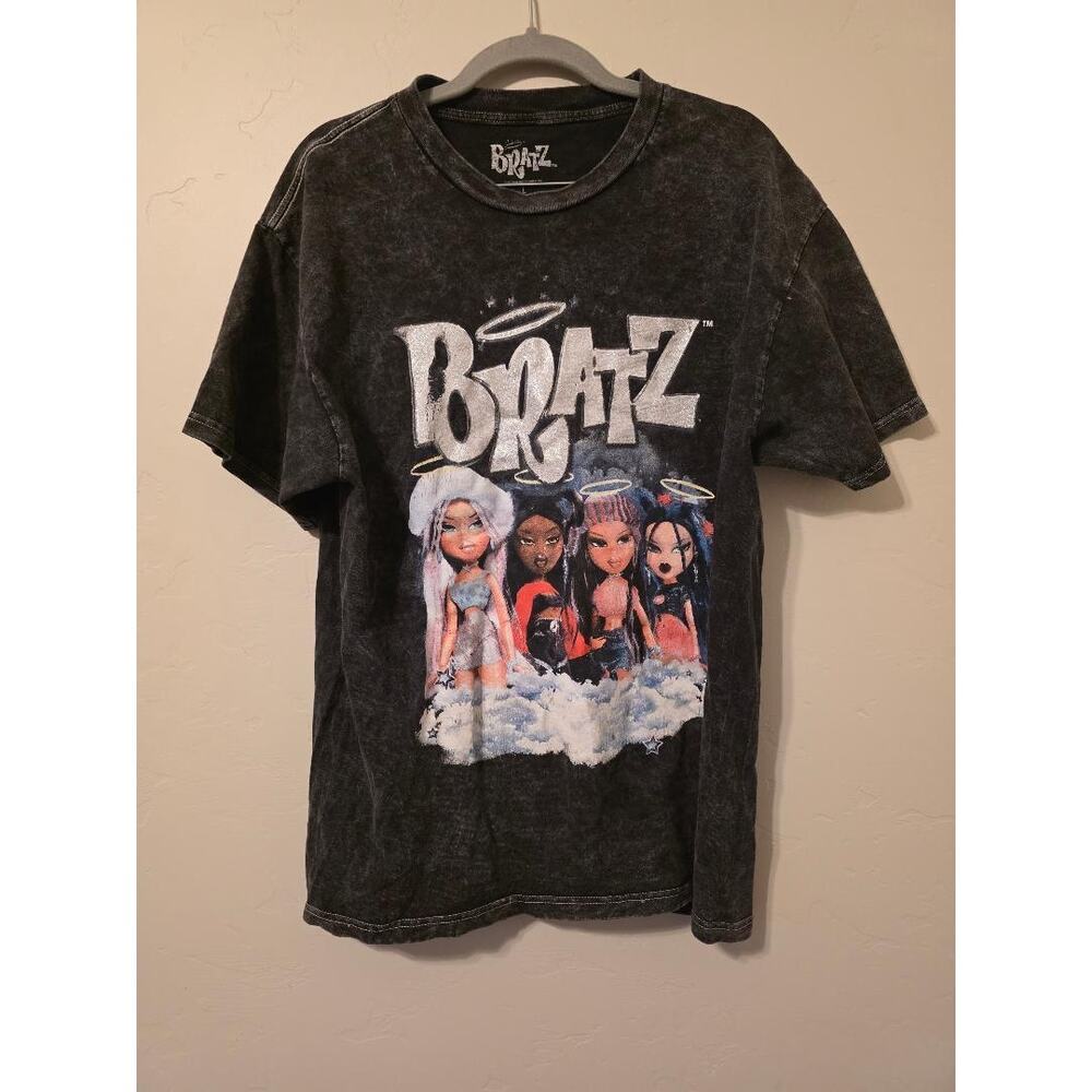 Bratz Angelz Acid Wash Graphic Tee Y2K Baby Tee Grunge Fairycore L
